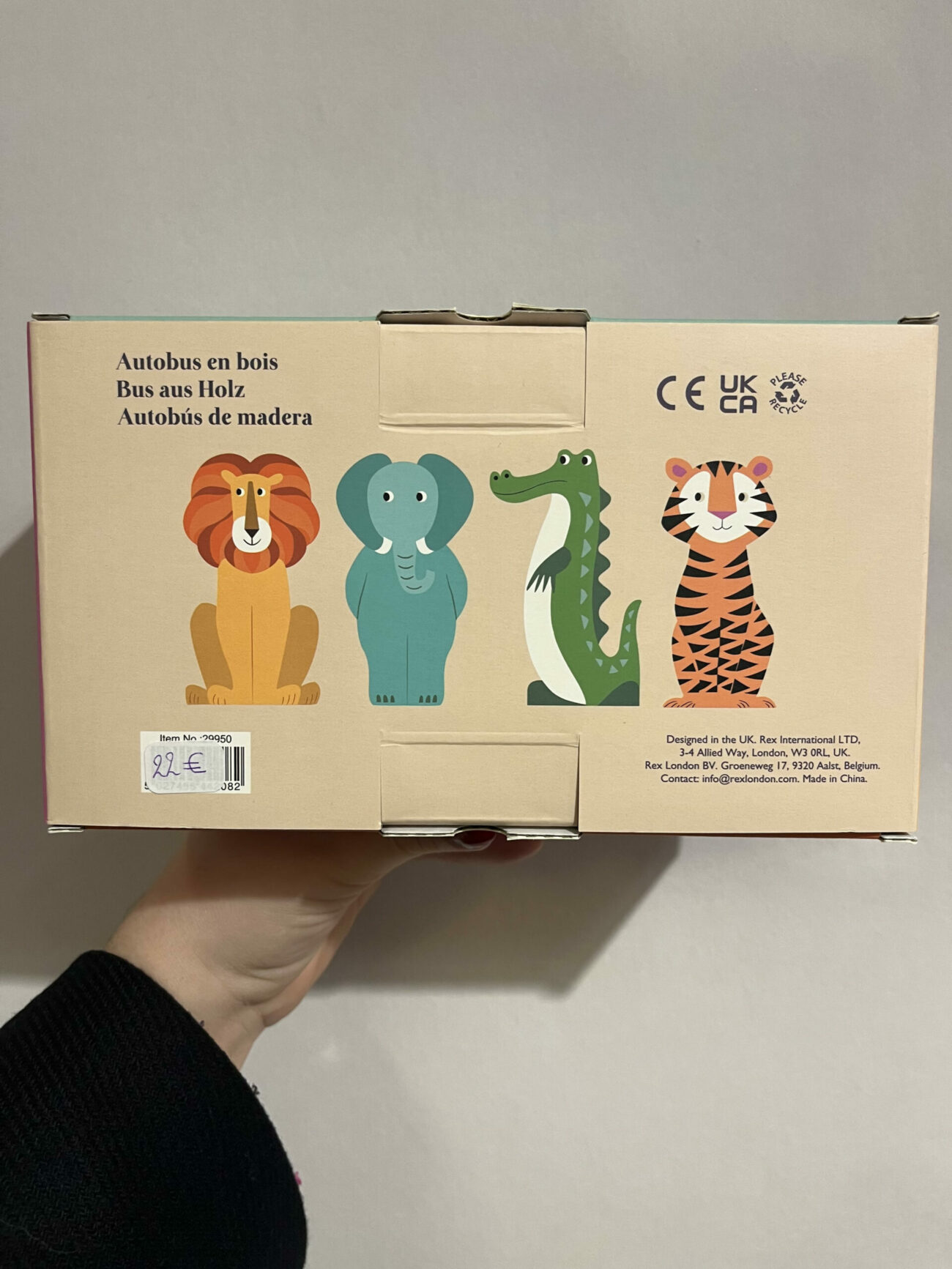 REX London bus en bois avec animaux colorés