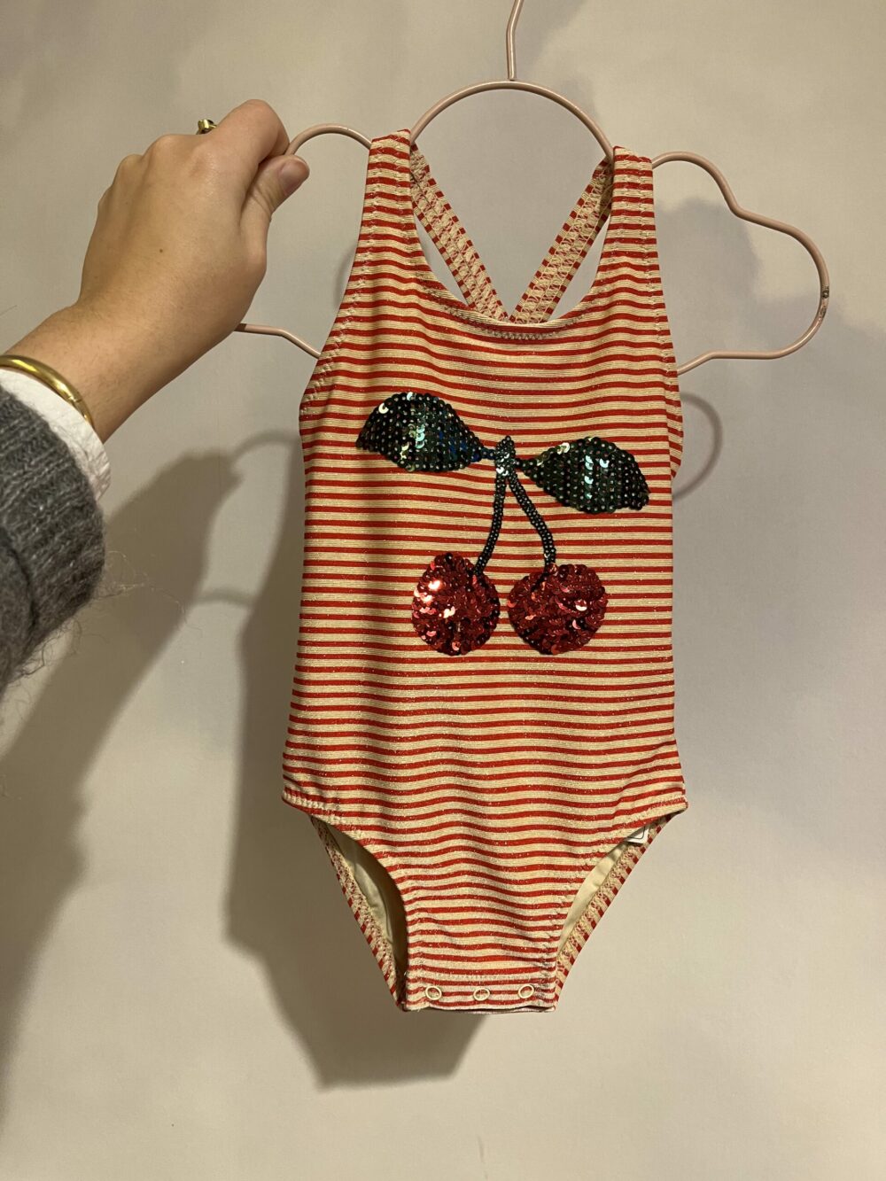 Maillot de bain à bretelles cerise glitter et sequins
